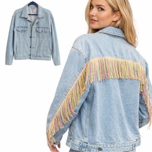Coachella Vibes Custom Denim Jacket - Unisex Oversized Light Denim Blue